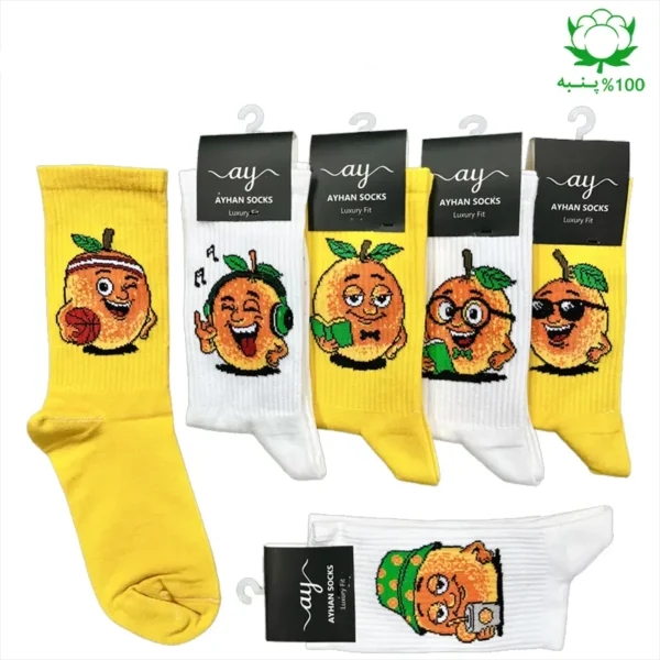 جوراب فانتزی ساقدار اسپرت (۶ جفتی) فری سایز ۳۶ تا ۴۳ طرح پرتقال Orange