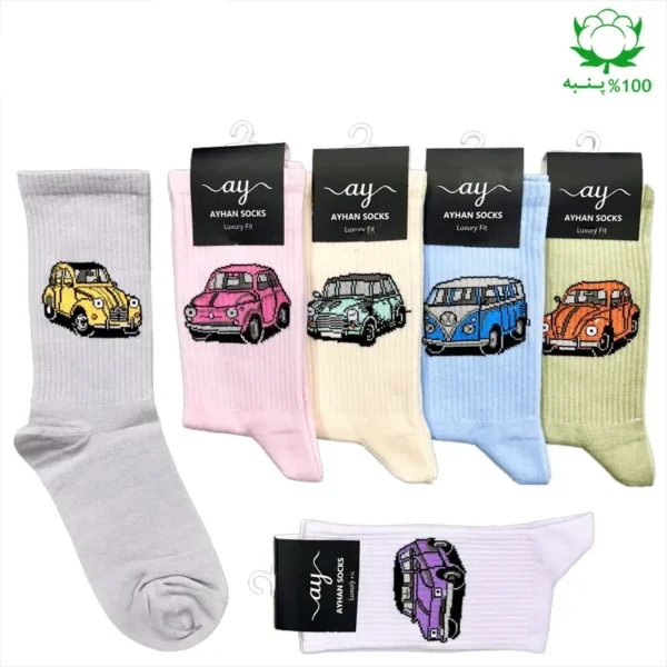 جوراب فانتزی ساقدار اسپرت (۶ جفتی) فری سایز ۳۶ تا ۴۳ طرح ماشین Car