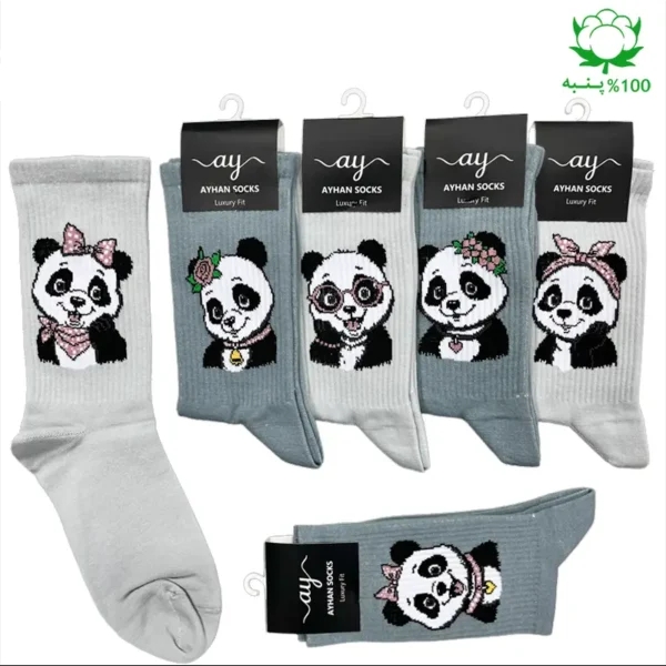 جوراب فانتزی ساقدار اسپرت (۶ جفتی) فری سایز ۳۶ تا ۴۳ طرح پاندا Panda