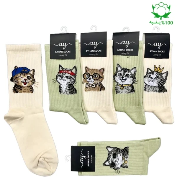 جوراب فانتزی ساقدار اسپرت (۶ جفتی) فری سایز ۳۶ تا ۴۳ طرح گربه Cat