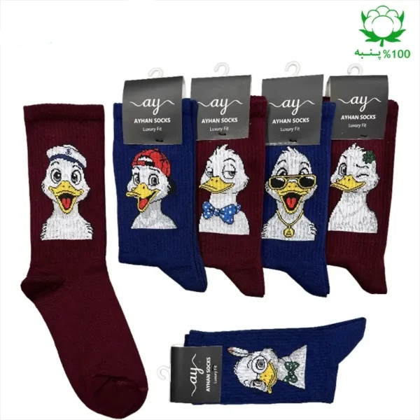 جوراب فانتزی ساقدار اسپرت (۶ جفتی) فری سایز ۳۶ تا ۴۳ طرح اردک Duck