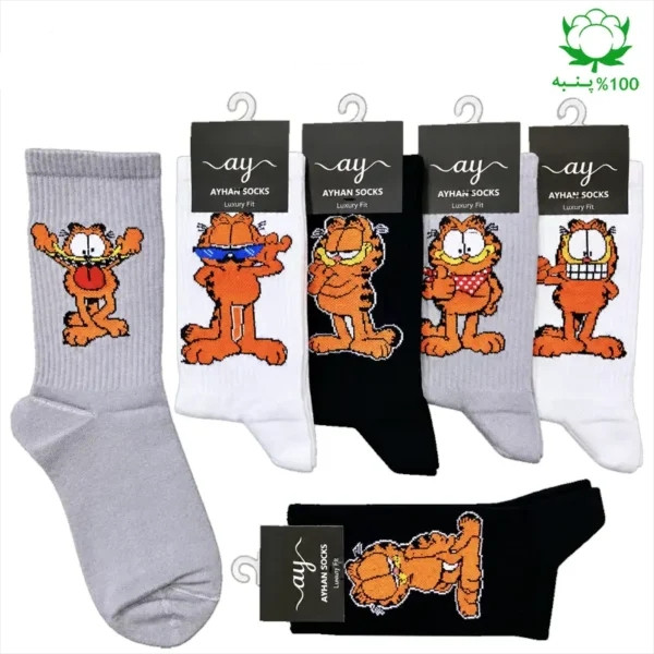 جوراب فانتزی ساقدار اسپرت (۶ جفتی) فری سایز ۳۶ تا ۴۳ طرح گارفیلد Garfield