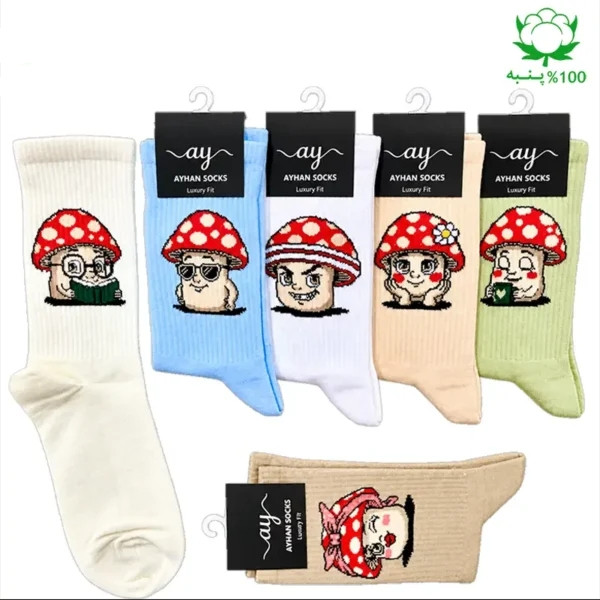 جوراب فانتزی ساقدار اسپرت (۶ جفتی) فری سایز ۳۶ تا ۴۳ طرح قارچ Mushroom
