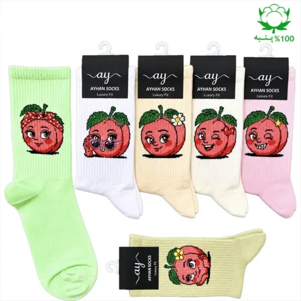 جوراب فانتزی ساقدار اسپرت (۶ جفتی) فری سایز ۳۶ تا ۴۳ طرح هلو Peach