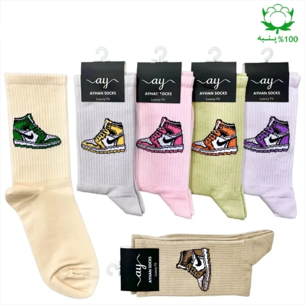 جوراب فانتزی ساقدار اسپرت (۶ جفتی) فری سایز ۳۶ تا ۴۳ طرح کتونی Sneakers