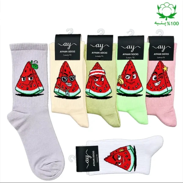 جوراب فانتزی ساقدار اسپرت (۶ جفتی) فری سایز ۳۶ تا ۴۳ طرح هندوانه Watermelon