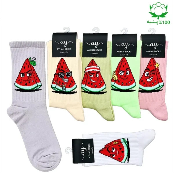 جوراب فانتزی ساقدار اسپرت (۶ جفتی) فری سایز ۳۶ تا ۴۳ طرح هندوانه Watermelon
