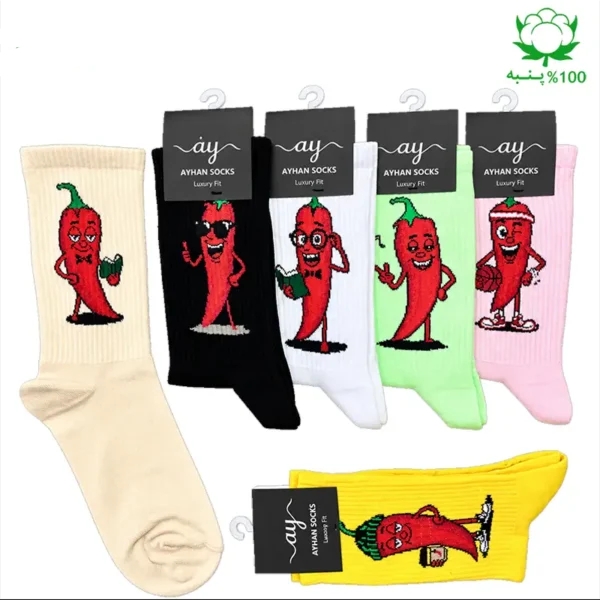 جوراب فانتزی ساقدار اسپرت (۶ جفتی) فری سایز ۳۶ تا ۴۳ طرح فلفل Pepper