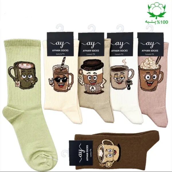 جوراب فانتزی ساقدار اسپرت (۶ جفتی) فری سایز ۳۶ تا ۴۳ طرح قهوه Coffee