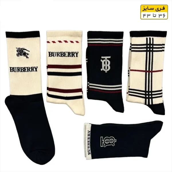 جوراب فانتزی ساقدار اسپرت (۵ جفتی) فری سایز ۳۶ تا ۴۳ طرح BURBERRY