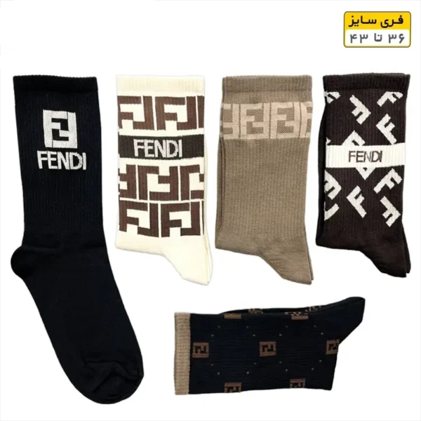 جوراب فانتزی ساقدار اسپرت (۵ جفتی) فری سایز ۳۶ تا ۴۳ طرح FENDY