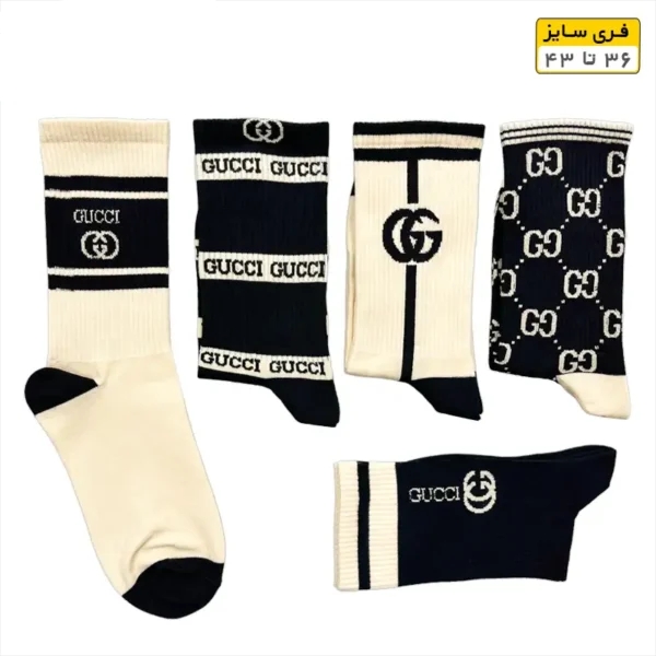جوراب فانتزی ساقدار اسپرت (۵ جفتی) فری سایز ۳۶ تا ۴۳ طرح Gucci