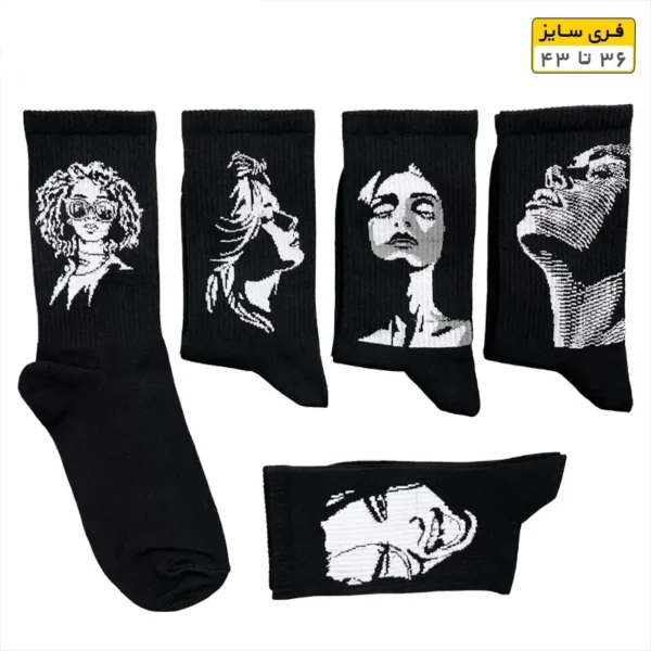 جوراب فانتزی ساقدار اسپرت (۵ جفتی) فری سایز ۳۶ تا ۴۳ طرح Art