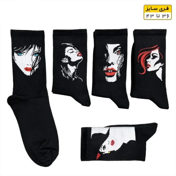 جوراب فانتزی ساقدار اسپرت (۵ جفتی) فری سایز ۳۶ تا ۴۳ طرح LADY BLACK