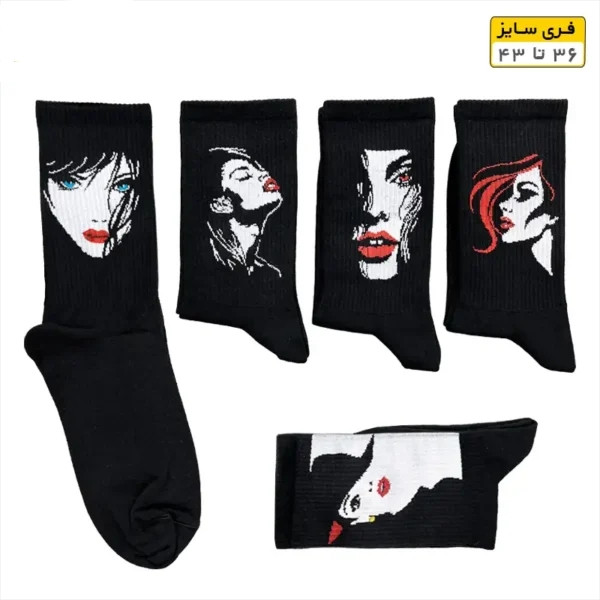 جوراب فانتزی ساقدار اسپرت (۵ جفتی) فری سایز ۳۶ تا ۴۳ طرح LADY BLACK