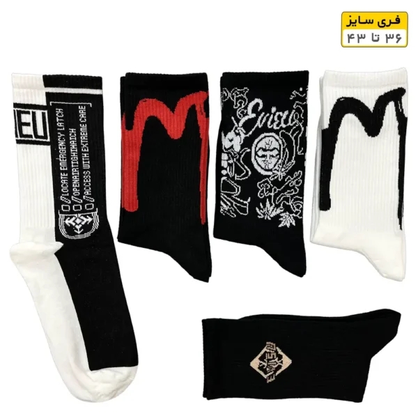 جوراب فانتزی ساقدار اسپرت (۵ جفتی) فری سایز ۳۶ تا ۴۳ طرح Evieu
