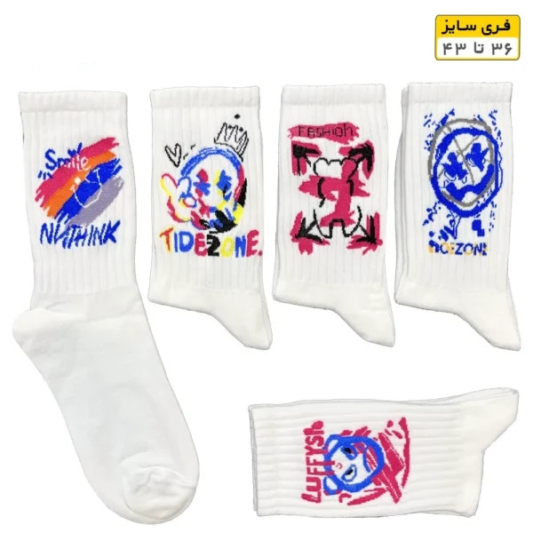 جوراب فانتزی ساقدار اسپرت (۵ جفتی) فری سایز ۳۶ تا ۴۳ طرح Fashion