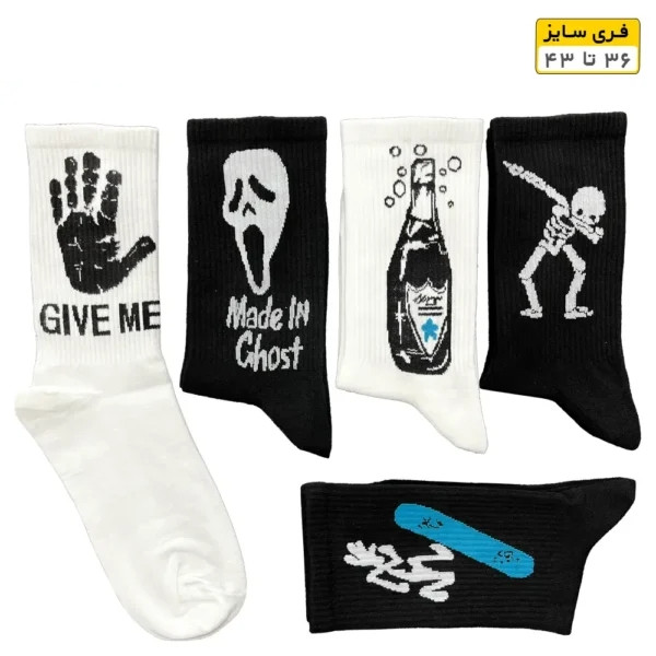 جوراب فانتزی ساقدار اسپرت (۵ جفتی) فری سایز ۳۶ تا ۴۳ طرح Skeleton