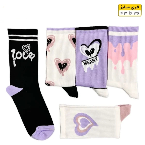 جوراب فانتزی ساقدار اسپرت (۵ جفتی) فری سایز ۳۶ تا ۴۳ طرح Purple